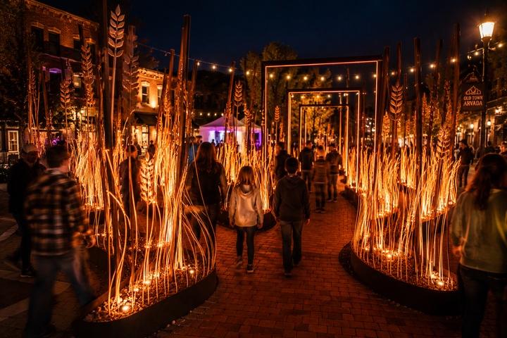 Interactive evening light installation during the Old Mill Junction Night Market.