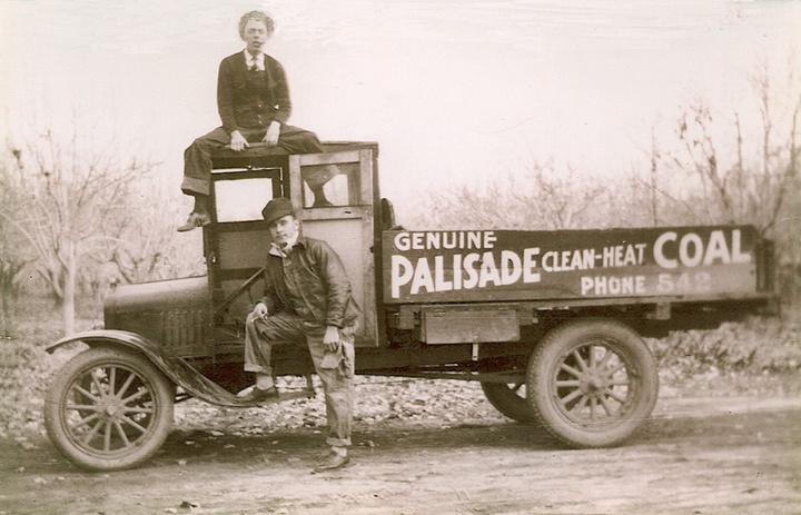 Eugene Rowley and Denny Eddy in Palisade coal truck about 1915